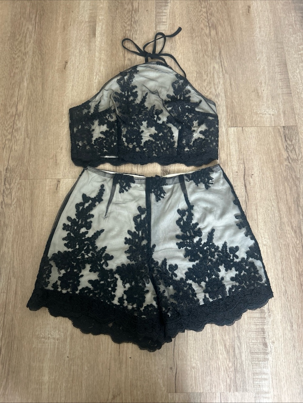 Fashion Nova 2 Piece Short Set, Size L, Black Lace, Coquette , Fairy, Indie